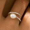 Anillo de Perla con Forma de Serpiente de Plata de Ley S925 Completo para Mujer, Primavera y Verano, Anillo de Agua Dulce Simple y Moderno, Ajustable