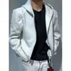 Sudadera corta con capucha Cleanfit blanco-gris, chaqueta de primavera para hombre, estilo americano de alta gama, corte regular, chaqueta de moto