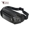 Bolsa de Cintura de Cuero Napa Personalizada por el Fabricante, Bolsa de Pecho, Cuero Vacuno de Primera Capa, Bolsa Deportiva Simple, Ligera, Bandolera de Hombro, Negra