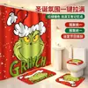 Juego de cortina de ducha impermeable con temática de Grinch, incluye cuatro piezas: cortina de ducha de poliéster, juego de baño impermeable y resistente al moho, y alfombrilla de baño