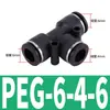 Conector Rápido Pneumático de Ar em T de Três Vias Preto Hpe4Mm Pe6/8/10/14 Diâmetro Variável Peg16-12Mm