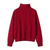 Cardigan de Tricô 100% Caxemira Pura Feminino Macio Botão Preguiçoso Gola Alta Casaco Suéter Fivela Gola Alta Cardigan de Caxemira