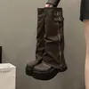 Botas Longas Aumentadoras de Altura de Solado Grosso Shorty's 2026 Nova Coleção Outono/Inverno Versátil Fivela de Cinto Botas de Motociclista de Cano Alto