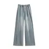 Foto Real de Jeans Azules de Pierna Ancha Talla Grande para Mujer, Primavera 2026, Súper Populares, Talla Petite, Pantalones Largos Rectos con Dobladillo Enrollado, Algodón