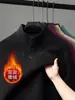 Camiseta de manga larga con cuello alto de terciopelo de doble cara para hombre, top cálido versátil, jersey, cuello semi-alto, sudadera con botones
