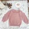 Virgil Kids Primavera Novo Estilo Meninas Top de Tricô com Fio de Algodão Camisola de Camada Dupla com Gola de Folha de Lótus Recortada