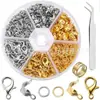Caixa de ferramentas para miçangas com 6 compartimentos para fazer pulseiras, colares DIY, acessórios de joalheria, fecho lagosta de 6 compartimentos, argola aberta, bolsa