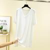 Camiseta Modal com Decote V de Manga Curta para Mulheres, Camisa de Camada Interna de Comprimento Médio para o Verão, Camiseta Tamanho Grande, Camiseta de Manga Curta para o Verão