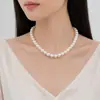 Collar de Perlas de Vidrio de 4-12 mm Collar de Perlas para Mujer Cadena Texturizada Cadena para Clavícula Collar Versátil de Estilo Francés para Mujer