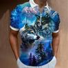 Polo para hombre con estampado digital 3D de lobo, camiseta de manga corta con cremallera, gran oferta 2023