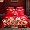 Venta al por mayor del fabricante Elegante Juego de Bordado para Boda de Cuatro Piezas Set de Cama de Boda Rojo de Algodón Puro de 100 Hilos Juego de Varias Piezas