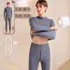 Cuello medio-alto traje térmico de terciopelo para hombre con forro polar engrosado ropa de invierno otoño pantalones largos parte inferior sin costuras suéter de algodón