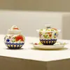 Pote de Cerâmica Esmaltada Estilo Dinastia Tang e Song para Chá com Desenhos Florais e de Borboletas, Pote Doméstico para Armazenamento de Chá, Pote Selado