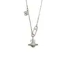 Colar Pingente Saturno Prata Feminino Alto Padrão Corrente de Clavícula Outono e Inverno Design de Nicho Personalizado Acessórios Versáteis