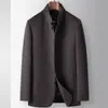 Abrigo Hecho a Mano para Hombre 2026 Otoño/Invierno Estilo Chino Cuello Alto Un Botón Forro Desmontable de Plumón de Pato Blanco Abrigo de Lana para Hombres de Mediana Edad