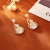 Fábrica de Origen Aretes de Calabaza de Piedra Ojo de Gato Moda de Alta Gama Exquisitos Aretes Festivos de la Fortuna Joyería de Aguja de Plata de Celebridad de Internet