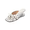 Sandalias Planas de Lunares con Lazo Dulce, Punta Cuadrada Abierta en la Punta, Nuevas Sandalias de Tacón Alto Huecas con Tacón Irregular, Modernas