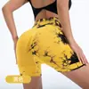 ¡Wow, shorts de yoga sin costuras de tiro alto tie-dye personalizados, alta elasticidad, ligeramente compresivos, moldeadores de glúteo tipo durazno, para deportes, correr y fitness - una elección de moda