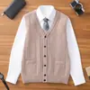 Dropshipping: Chaleco Jacquard de Primavera y Otoño para Hombres de Mediana Edad y Mayores, Cárdigan de Botones, Chaleco de Punto de Color Sólido
