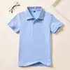 Ropa para Niños Algodón Color Puro Azul Claro Uniforme Escolar Manga Corta Estilo Deportivo Casual 2025 Camisa Nueva para Niños y Niñas, Uniforme de Clase y Uniforme de Jardín