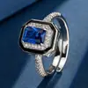 2025 Zhuangshengsheng Joyería Base de Cobre Chapado en Oro Vintage Imitación Espinela Azul Diamante Cuadrado Estilo Simple Set para Mujer 6*8-5*7