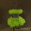 Vestido de Malla Verde con Pedrería para Mujer, Dos Piezas para Baile, Club, Performance, Cosplay, Fantasía Europea y Americana