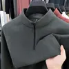 Camiseta de Manga Larga Cálida con Cremallera y Cuello Semi-Alto de Terciopelo Alemán Bicolor Catiónico Cepillado para Otoño e Invierno, Camisa para Capa Interior de Hombre