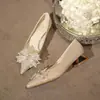Nuevos Zapatos de Boda de Tacón Grueso 2025 para Novias, Zapatos de Cristal para Vestido de Novia Principal, Tacón Medio, Cómodos para Mujeres Embarazadas, Tacones Altos
