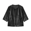 Jaqueta Feminina Curta de Couro Macio Elegante Versátil Gola Redonda Moda Nova 2026 Estilo Europeu e Americano Transfronteiriça Z 0470030