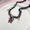 Collar de Cadena Negra con Pin Mariposa Rosa Mujer Dulce Cool Spice Colgante ins Estilo Hip-Hop Cadena Clavícula Joyería