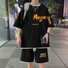Traje Casual de Waffle para Hombre Verano Pantalones Cortos de Seda de Hielo Camiseta de Manga Corta con Estampado Juvenil Atractivo Falso Dos Piezas