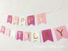 Bandeirola de peixe feliz aniversário em degradê rosa Decoração de guirlanda para festa de aniversário banner de papel
