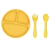 Plato de Silicona para Comida de Bebé con Ventosa Reforzada, Bol de Silicona con Tapa, Vajilla de Silicona Dividida con Cara Sonriente para Alimentación