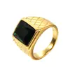Comercio exterior joyería al por mayor personalidad retro dorado gema hombres y mujeres titanio acero anillo acero inoxidable rectangular gema