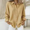 Novos Tops Outono 2025 Moda Europeia e Americana Casual Roupas Femininas Solta Cor Sólida Gola Lapela Manga Longa Camisa