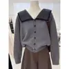 Suéter cárdigan a rayas con cuello marinero para mujer 2026 Otoño Nuevo Elegante Top de punto