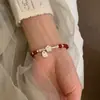 Pulseira Pingente Bênção Flor Ágata Vermelha para Mulheres, Presente Ninho High-End para Melhores Amigas, Pulseira Cordão Trançado Estilo Chinês Novo