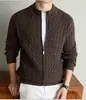 Cárdigan de punto con cremallera y cuello medio alto de peso pesado 570g, chaqueta suéter gruesa de moda y tendencia, cálido y adecuado para revender