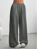 Pantalones Casuales de Pierna Ancha Rectos Sueltos de Cintura Alta con Cordón Estilo Europeo y Americano Pantalones de Chándal Deportivos de Color Sólido Simples para Mujer