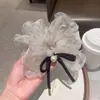 Nuevo accesorio para el cabello de alta gama con lazo y perlas, cordón, scrunchie, elegante y exquisito, liga para el cabello estilo francés