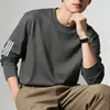 Nova camiseta masculina de manga longa 2026 para primavera e outono, top elástico, camiseta básica solta de peso pesado para homens, manga curta masculina