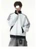Moletom com Capuz Listrado Tricolor Estilo Americano Color Block Gola Alta Zíper para Homens e Mulheres Marca Tendência Design Solto Jaqueta Cardigan Esportiva