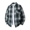 Camisa xadrez masculina de manga comprida, estilo primavera e outono, camisa casual solta, jaqueta retrô americana moderna