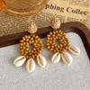 Pendientes de Paja Hechos a Mano Estilo Resort, Pendientes de Ratán con Ambiente de Playa Marina, Accesorios para Orejas Estilo Bohemio de Nicho