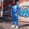 Novo Conjunto Esportivo Casual Masculino de Comércio Exterior Transfronteiriço, Estilo Europeu e Americano Tendência Moda Brilhante Roupa de Performance Conjunto de Duas Peças