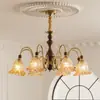 Candelabro retro americano, luz principal para sala de estar, lámpara vintage de vidrio ámbar para dormitorio y comedor, accesorio de iluminación de color nogal que protege los ojos