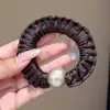 Goma para el pelo de satén perlado para mujer, coletero plisado de alta gama para recogidos bajos, accesorio para el pelo simple y elegante