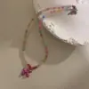 Colar de Cachorro Colorido Pequeno ~ Corrente de Clavícula com Contas Estilo Ins para Meninas Doces Acessórios de Colar Brincalhões e Fofos