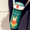Nueva taza de vacío de acero inoxidable navideña portátil con patrón navideño, taza de agua para estudiantes masculinos y femeninos, taza navideña navideña