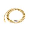 Retro Oro de 18K Acero Inoxidable Joyería de Mano Rectificado de Seis Lados Cadena Cubana Incrustada Color Pulsera de Zirconia Cuadrada Mujeres Venta al por Mayor